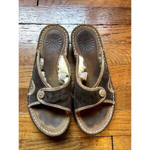 UGG Kalama Suede Sheepskin Lined Slide Sandal US6.5-7 EU 37 Style 1793